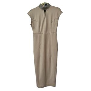 Gracia Embellished Keyhole Midi Dress Size Small, NWT Tan Color
